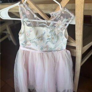 Charming Pink Tulle Dress with Floral Embroidery